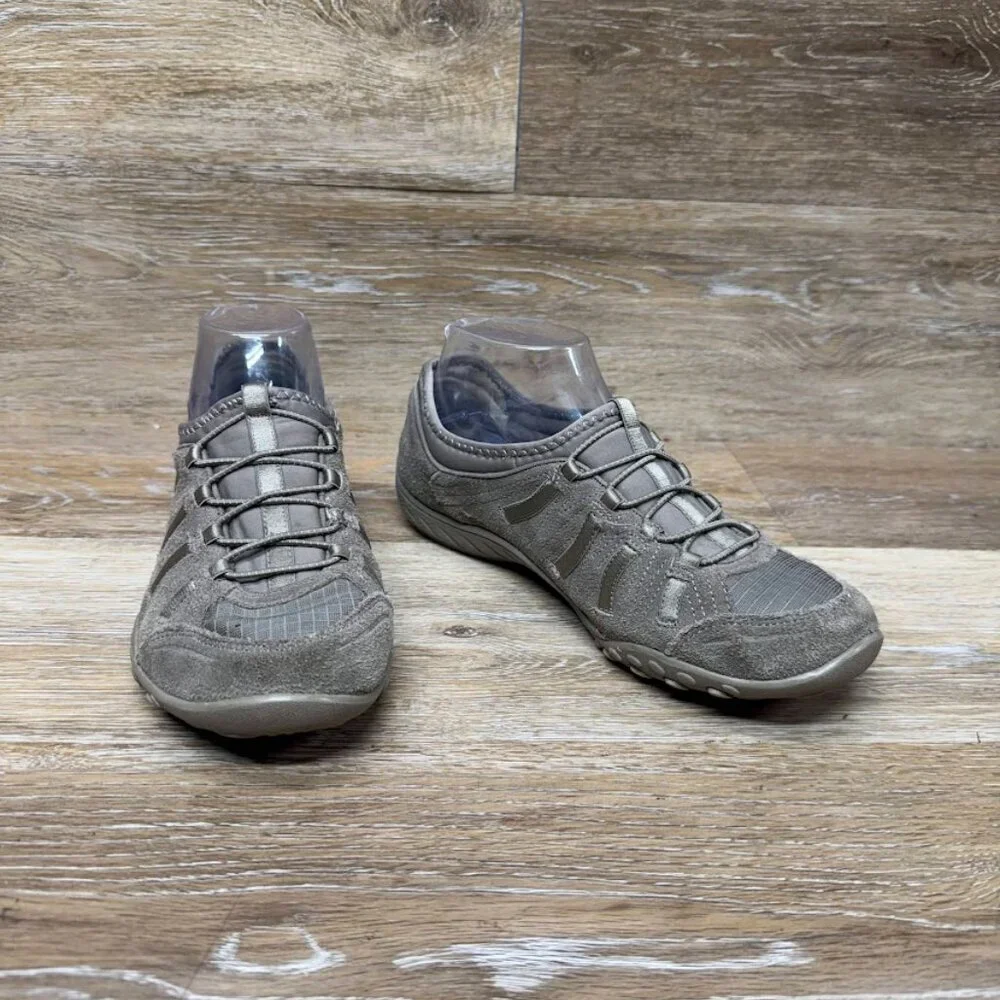 Skechers Breathe Easy Taupe Leather/Textile Sneakers Women's Size 7.5